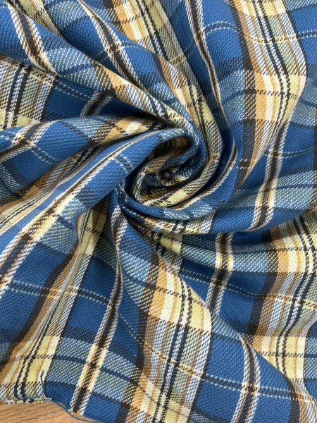 画像7: 生地：綿100%ヘビーツイルチェック柄（ブルー×イエロー） (7)