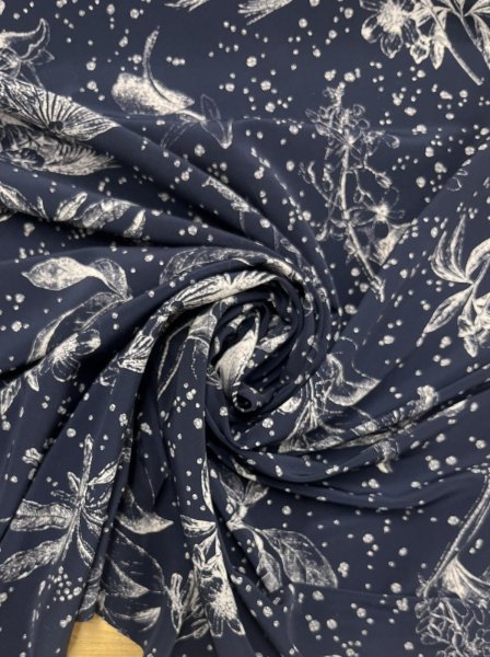 画像7: 生地：ニュービーナス糸ポリエステルデシン花柄（紺／白） (7)