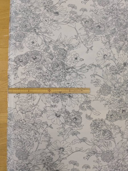 画像2: 生地：ジーナ糸ポリエステルデシン花柄（白／グレー） (2)