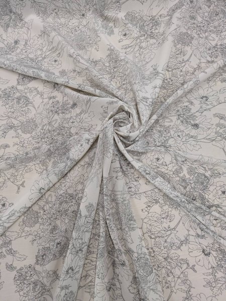 画像7: 生地：ジーナ糸ポリエステルデシン花柄（白／グレー） (7)