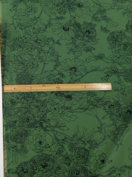 画像2: 生地：ジーナ糸ポリエステルデシン花柄（緑／黒） (2)