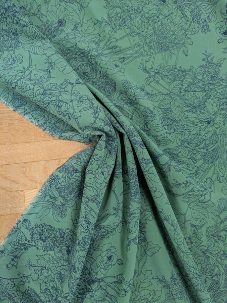 画像6: 生地：ジーナ糸ポリエステルデシン花柄（緑／黒） (6)