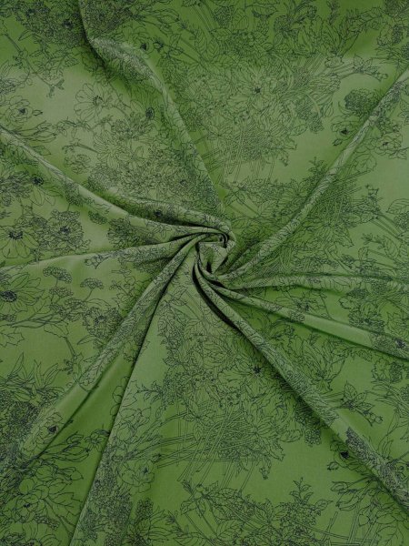 画像7: 生地：ジーナ糸ポリエステルデシン花柄（緑／黒） (7)