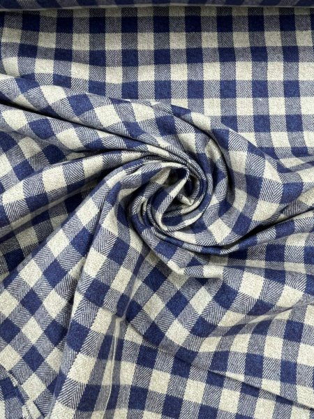 画像7: 生地：綿100％先染め綿麻キャンバスチェック柄（生成×紺） (7)