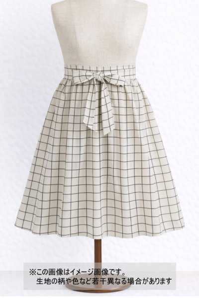 画像1: 生地：ポリエステルデシン／格子プリント（ベージュ×黒） (1)