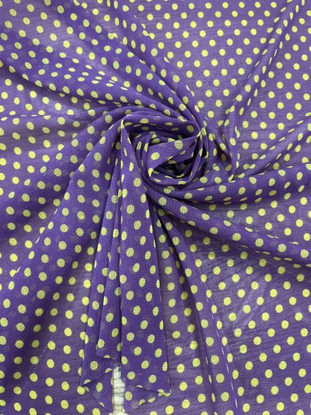 画像6: 生地：ポリエステル 水玉プリントチュール（パープル×イエロー） (6)