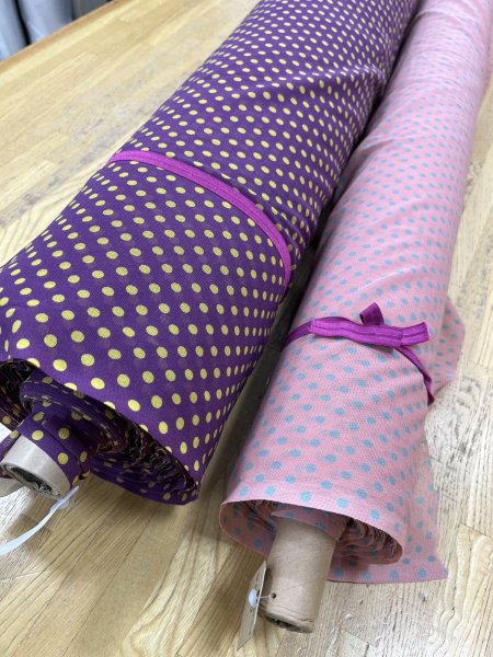 画像9: 生地：ポリエステル 水玉プリントチュール（ピンク×水色） (9)