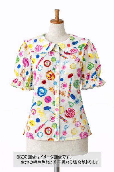 画像1: 生地：ポリエステル100％ キャンディ柄プリント（白） (1)