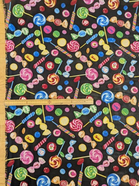 画像2: 生地：ポリエステル100％ キャンディ柄プリント（黒） (2)