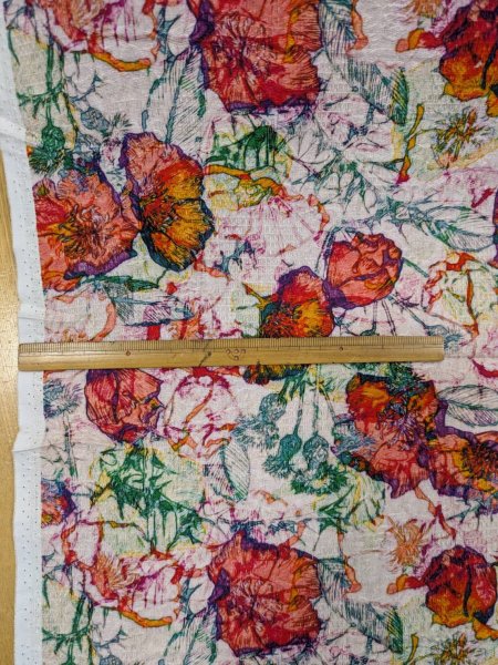 画像2: 生地：綿100％ジャガード フラワープリント（キナリ×赤×オレンジ×緑） (2)