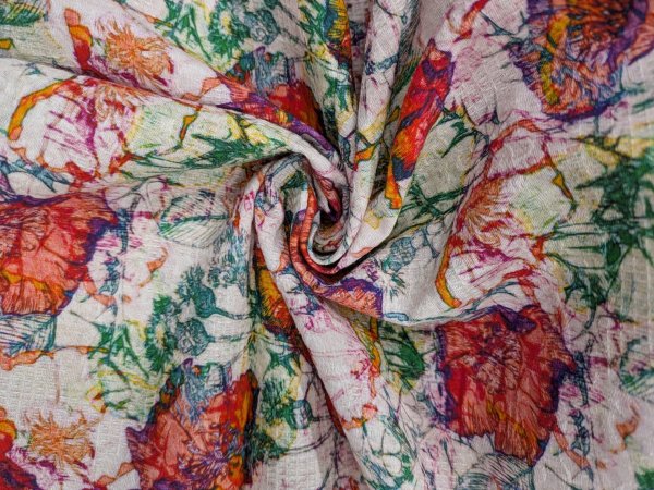 画像7: 生地：綿100％ジャガード フラワープリント（キナリ×赤×オレンジ×緑） (7)