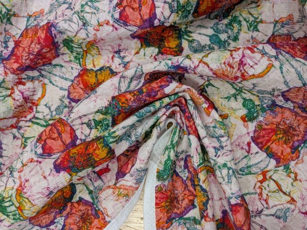画像8: 生地：綿100％ジャガード フラワープリント（キナリ×赤×オレンジ×緑） (8)