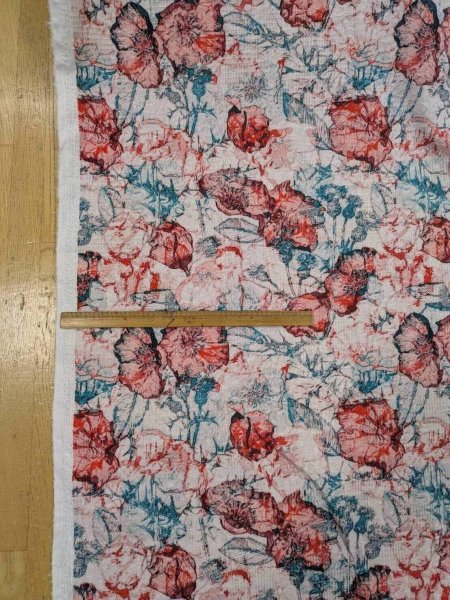 画像2: 生地：綿100％ジャガード フラワープリント（キナリ×赤×緑） (2)