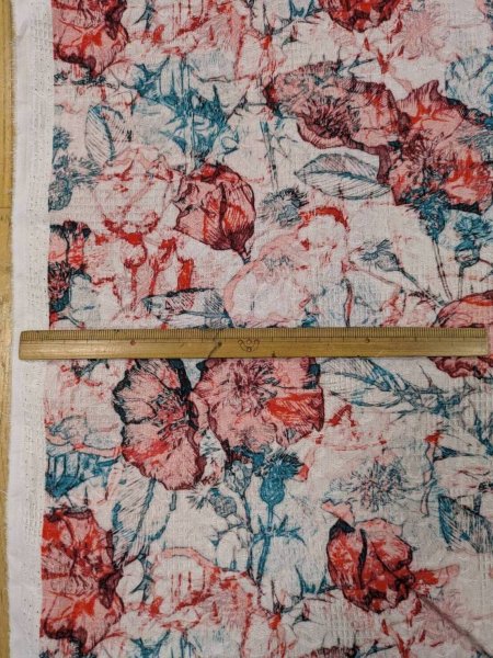 画像3: 生地：綿100％ジャガード フラワープリント（キナリ×赤×緑） (3)