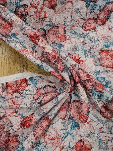 画像6: 生地：綿100％ジャガード フラワープリント（キナリ×赤×緑） (6)