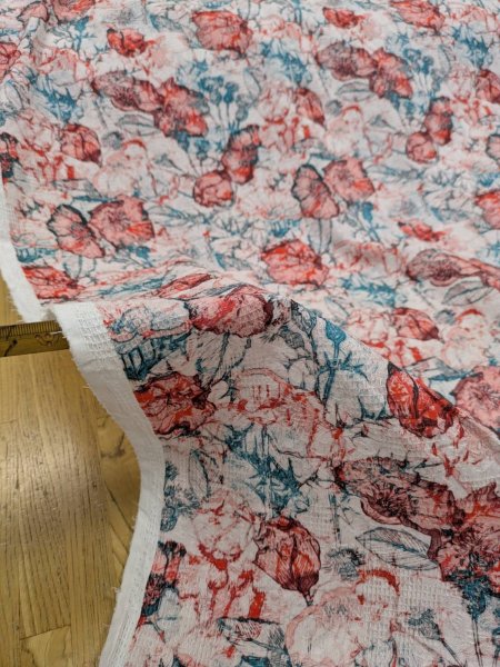 画像4: 生地：綿100％ジャガード フラワープリント（キナリ×赤×緑） (4)