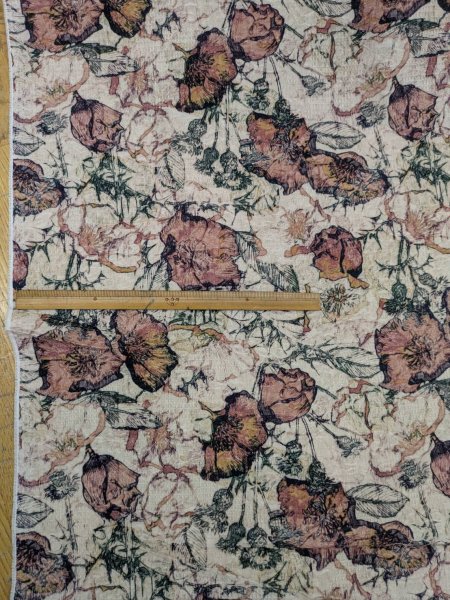 画像2: 生地：綿100％ジャガード フラワープリント（キナリ×茶×緑） (2)