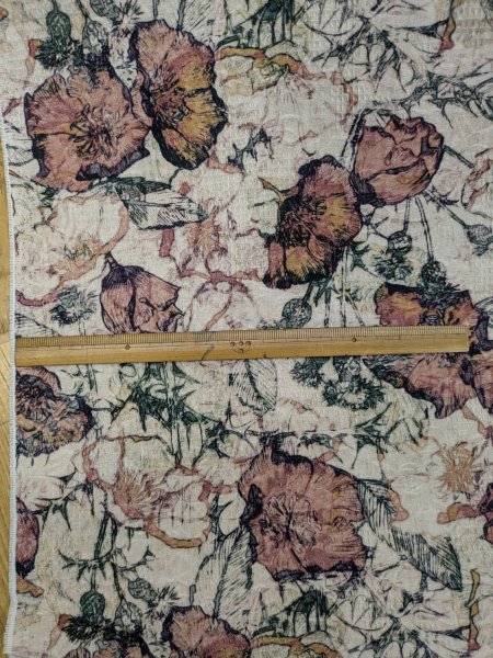 画像3: 生地：綿100％ジャガード フラワープリント（キナリ×茶×緑） (3)