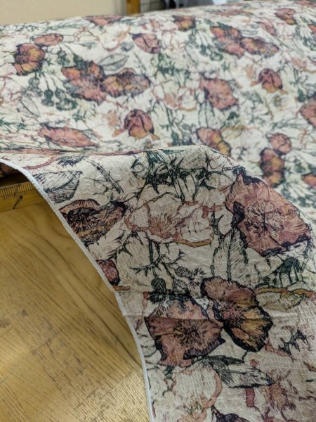 画像4: 生地：綿100％ジャガード フラワープリント（キナリ×茶×緑） (4)