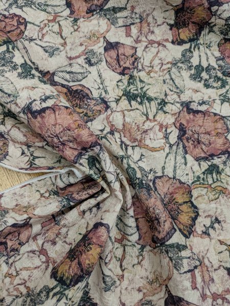 画像6: 生地：綿100％ジャガード フラワープリント（キナリ×茶×緑） (6)