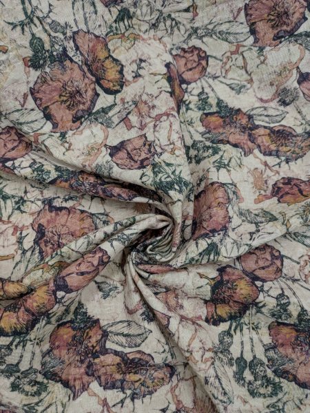 画像7: 生地：綿100％ジャガード フラワープリント（キナリ×茶×緑） (7)