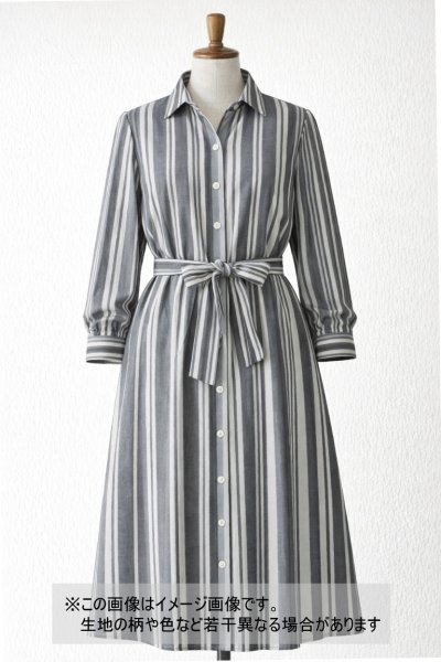 画像1: 生地：綿風ポリエステル混ストライプ（グレー） (1)