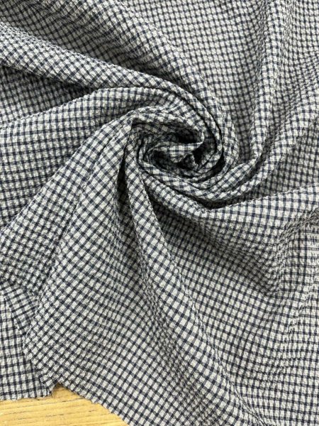 画像7: 生地：綿シャーリングストレッチ 格子柄（グレージュ／紺） (7)