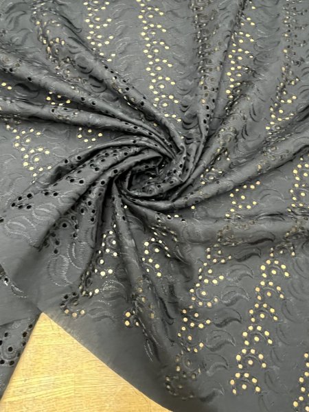画像7: 生地：ポリ綿両耳スカラップ刺繍レース（黒） (7)