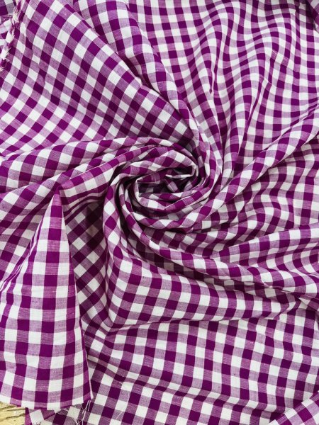 画像7: 生地：綿100％ 先染めギンガムチェック（グレープ） (7)