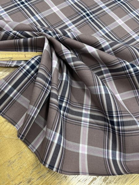 画像5: 生地：ポリエステルチェック／平織（茶×オフ×ピンク） (5)