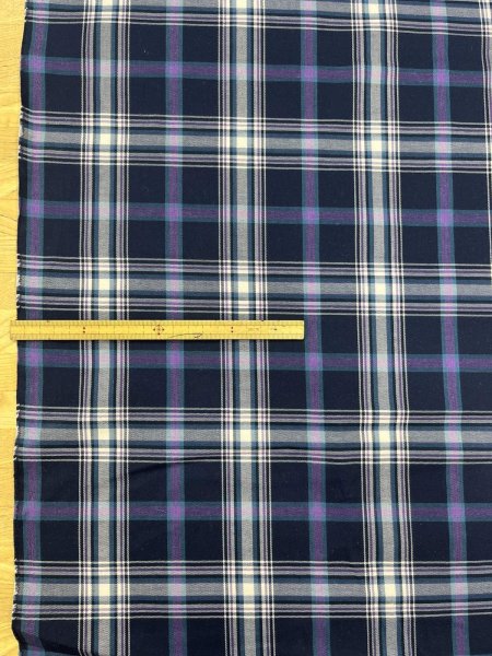 画像6: 生地：ポリエステルチェック／平織（紺×生成り×パープル） (6)