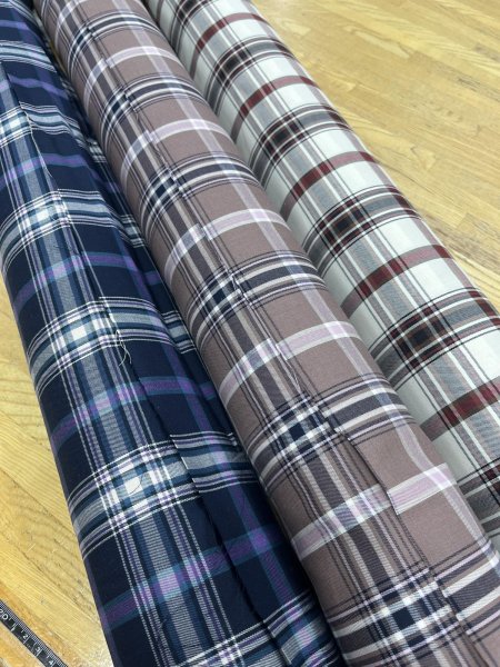 画像8: 生地：ポリエステルチェック／平織（紺×生成り×パープル） (8)