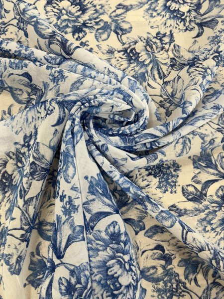 画像8: 生地：綿100％ 薄手ローン花柄（ホワイト×ブルー） (8)