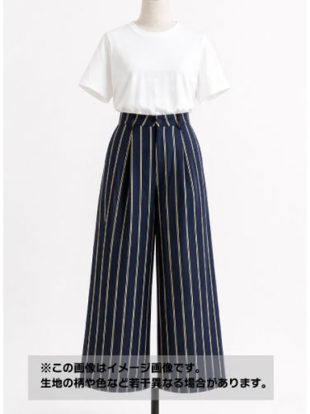 画像1: 生地：ポリエステルデシン ストライプ（ネイビー×ベージュ） (1)