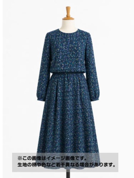 画像1: 生地：ポリエステル100％ツイード風プリントジョーゼット（ブルー系） (1)