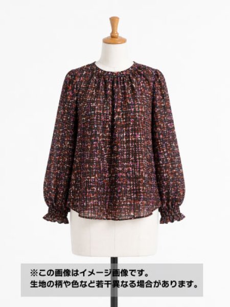 画像1: 生地：ポリエステル100％ツイード風プリントジョーゼット（レッドブラウン系） (1)