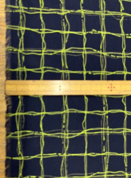 画像3: 生地：ポリエステル100％手描き風格子プリント デシン（ネイビー×蛍光グリーン） (3)