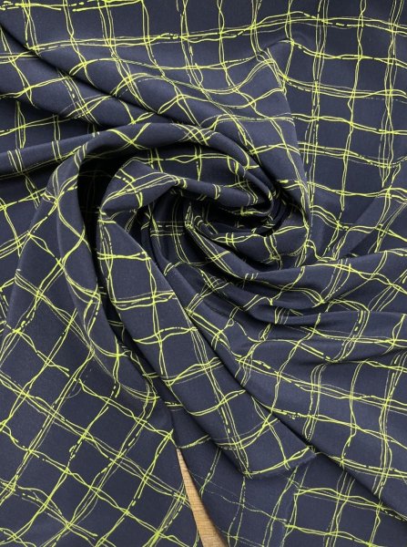 画像7: 生地：ポリエステル100％手描き風格子プリント デシン（ネイビー×蛍光グリーン） (7)