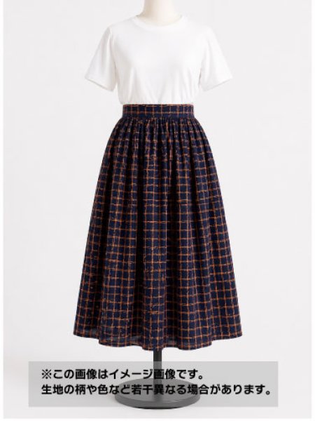 画像1: 生地：ポリエステル100％手描き風格子プリント デシン（ネイビー×オレンジ） (1)