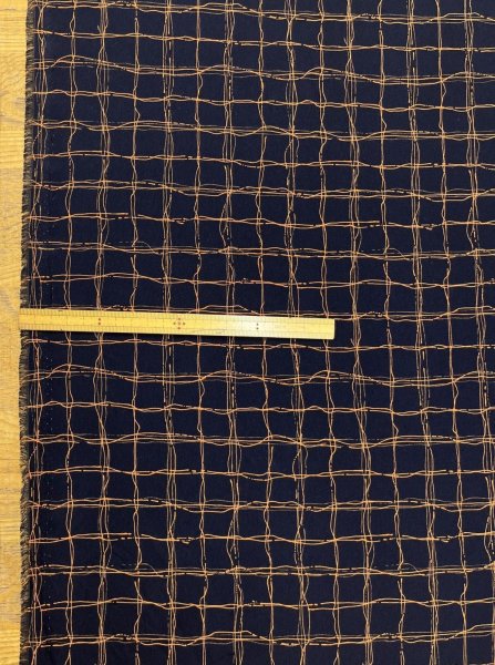 画像2: 生地：ポリエステル100％手描き風格子プリント デシン（ネイビー×オレンジ） (2)