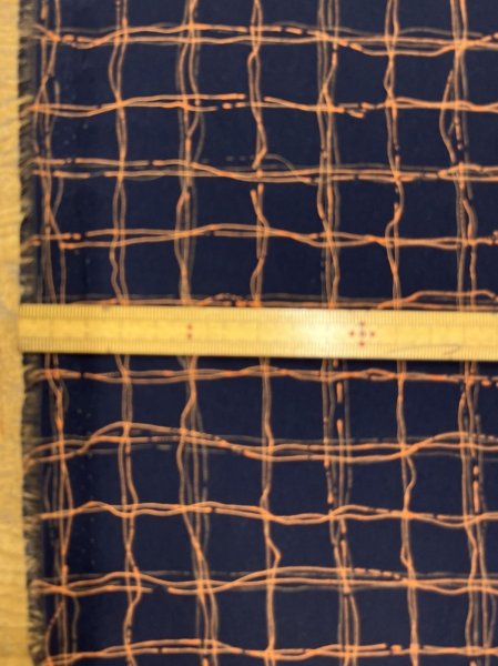 画像3: 生地：ポリエステル100％手描き風格子プリント デシン（ネイビー×オレンジ） (3)