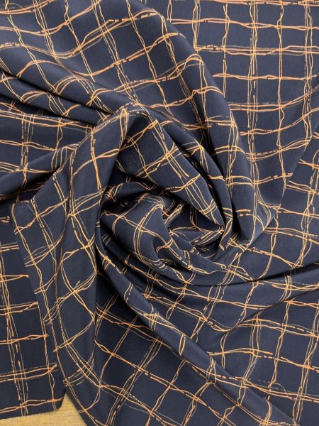 画像7: 生地：ポリエステル100％手描き風格子プリント デシン（ネイビー×オレンジ） (7)