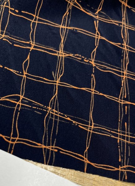 画像8: 生地：ポリエステル100％手描き風格子プリント デシン（ネイビー×オレンジ） (8)