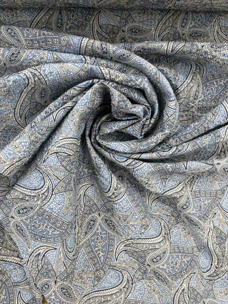 画像7: 生地：綿100％ 塩縮ペイズリープリント（サックス系） (7)