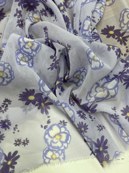 画像5: 生地：ポリエステル シフォンプリント（ラベンダー系フラワー） (5)