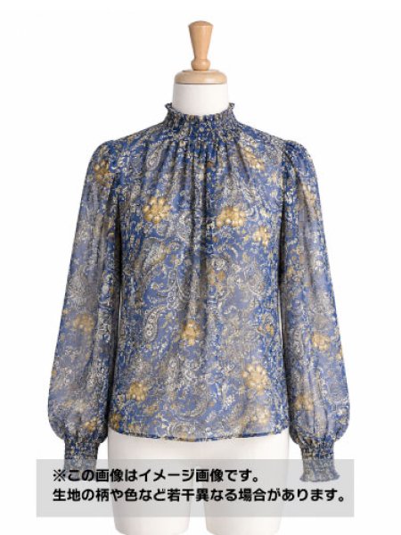 画像1: 生地：ポリエステル100％ペースリー柄シフォン（ブルー） (1)