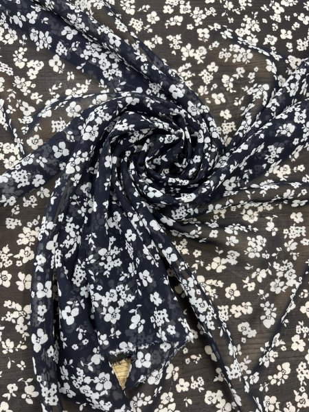 画像7: 生地：ポリエステル100％75dシフォンジョーゼット 花柄プリント（紺） (7)