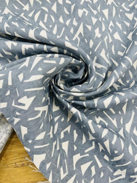 画像7: 生地：ポリエステル100%グログラン幾何学柄ジャガード（白／ブルーグレー） (7)