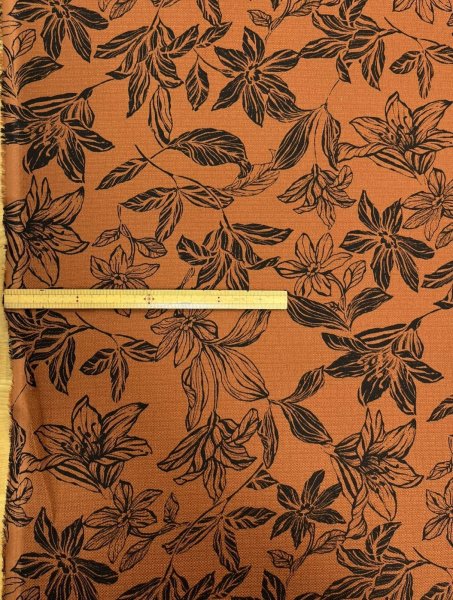 画像2: 生地：ポリエステル100%ボタニカルプリント ナチュラルクロス（ブラウン） (2)