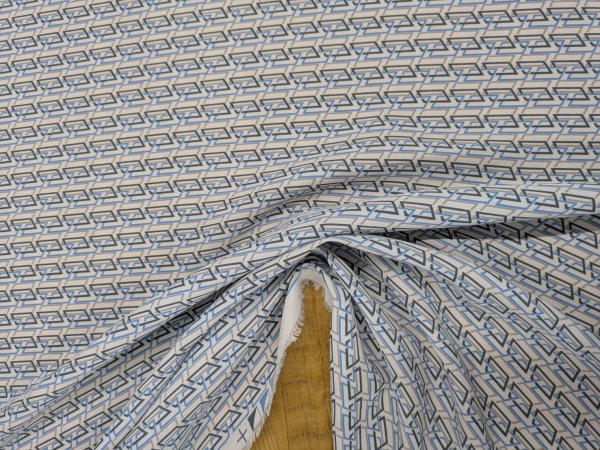 画像6: 生地：ポリエステル100%幾何学プリントバックサテンアムンゼン（白地／ブルー・グレー） (6)